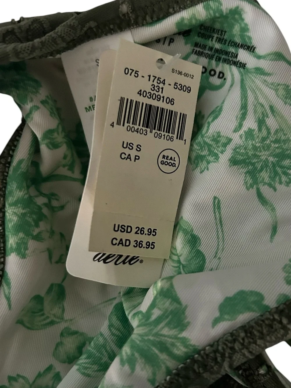 Aerie New Olive Green Eyelet Cheekiest Tie Bikini Bottom Size Small NWT